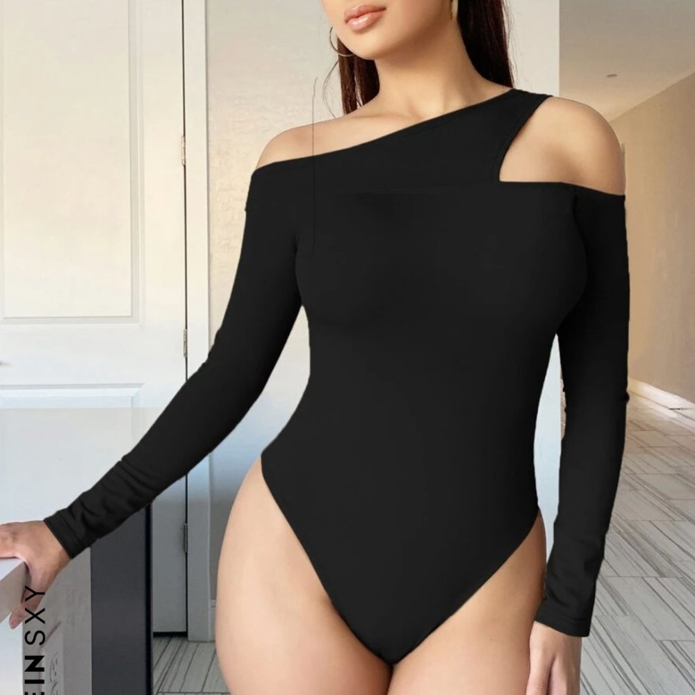 SHEIN SXY Asymmetrical Neck Cut Out Shoulder Bodysuit